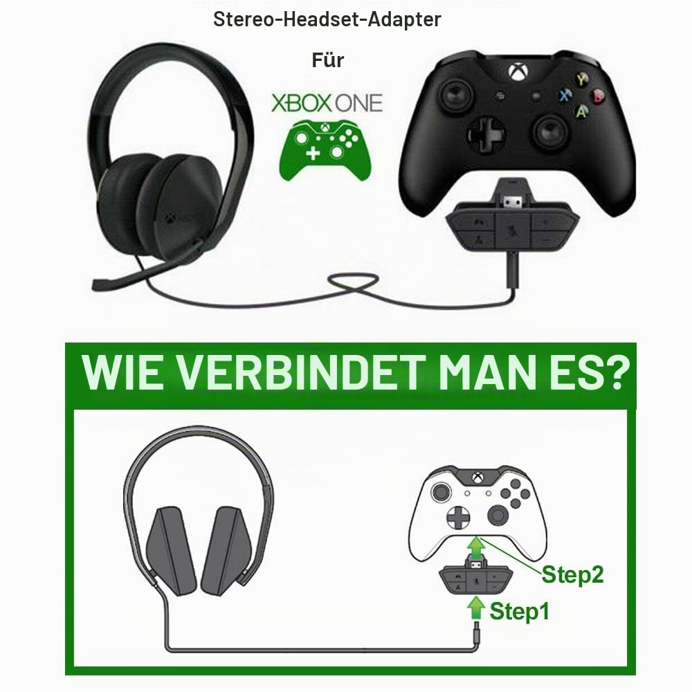 Stereo Headset Adapter für Xbox One, Series X|S und Elite Controller - Kopfhörer Audio Konverter für Sprachchat & Game Sound Mix, Mikrofonüberwachung und Lautstärkeregler