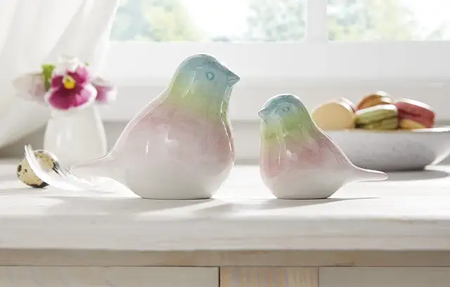 Dekofigur Vogel Pastell 2er Set aus Porzellan - Frühlings- und Osterdeko