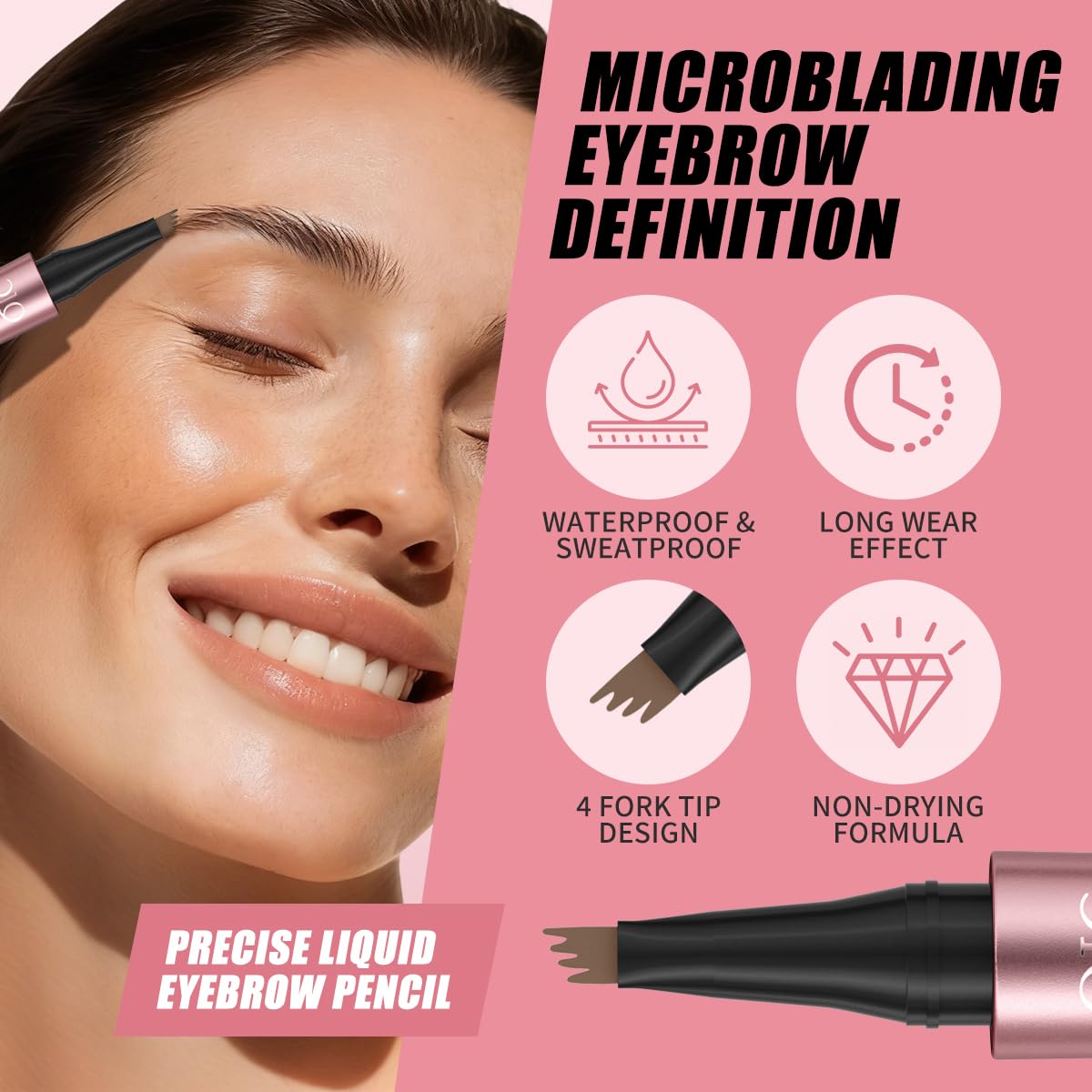 QIC Penna Sopracciglia, Effetto Pelo Matita Sopracciglia Impermeabile & No Transfer, Lunga Durata Up to 12H Matita Sopracciglia Microblading, Cruelty-Free (06 Black Brown)