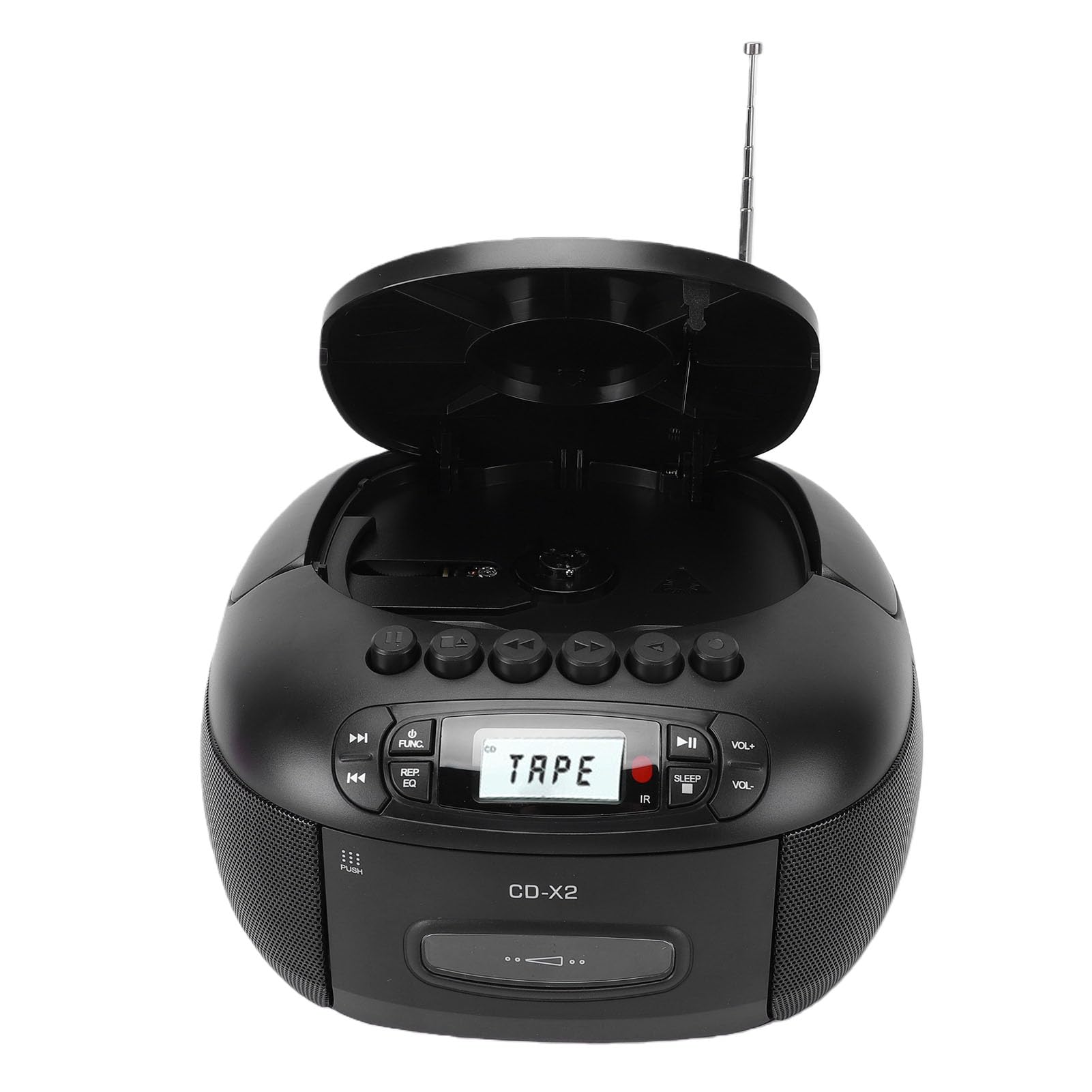 Odtwarzacz Kasetowy CD Boombox, Przenośny Odtwarzacz CD i Zestaw Odtwarzaczy Kasetowych z Bluetooth, Radiem AM FM, Wejściem USB AUX, Pilotem, Wyświetlaczem LCD, Zasilaniem (wtyczka UE)