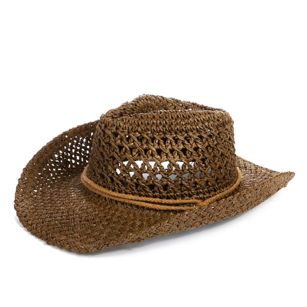 JINTN Men West Cowboy Hat Wide Brim Straw Bucket Hat Summer UV Protection Sun Hat Foldable Roll up Panama Fedora Hat Packable Straw Beach Travel Hat Brown