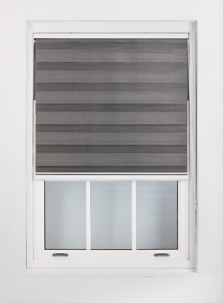 FURNISHED Stores Jour et Nuit sur Mesure - Store Enrouleur zébré en Tissu à Double Vision, Installation Rapide - Store Jour et Nuit, Gris foncé, 90W x 210H cm