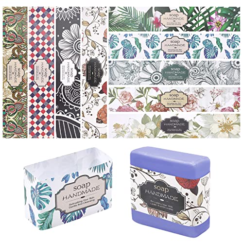 PH PandaHall 90pcs Soap Wrapper 9 Style Flower Wrap Paper Tape Vertical Soap Paper Tag Soaps Sleeves Covers for Homemade Soaps Bar Packaging Supplies