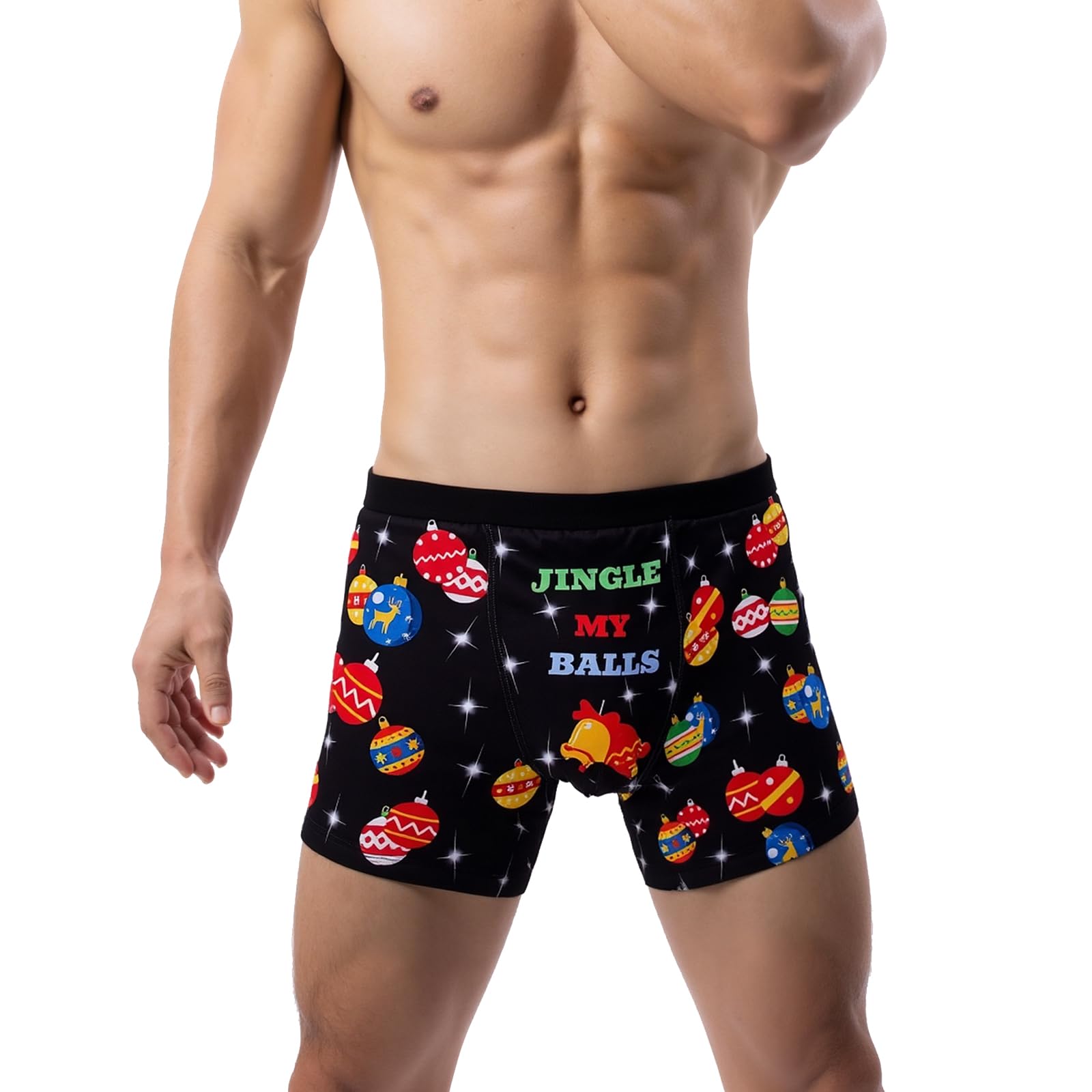 Evankin Men's Jingle Balls Christmas Boxer Briefs With Bulge Pouch, Sexy Funny Novelty Underwear, Comfort Xmas Lingerie Underpants1, M