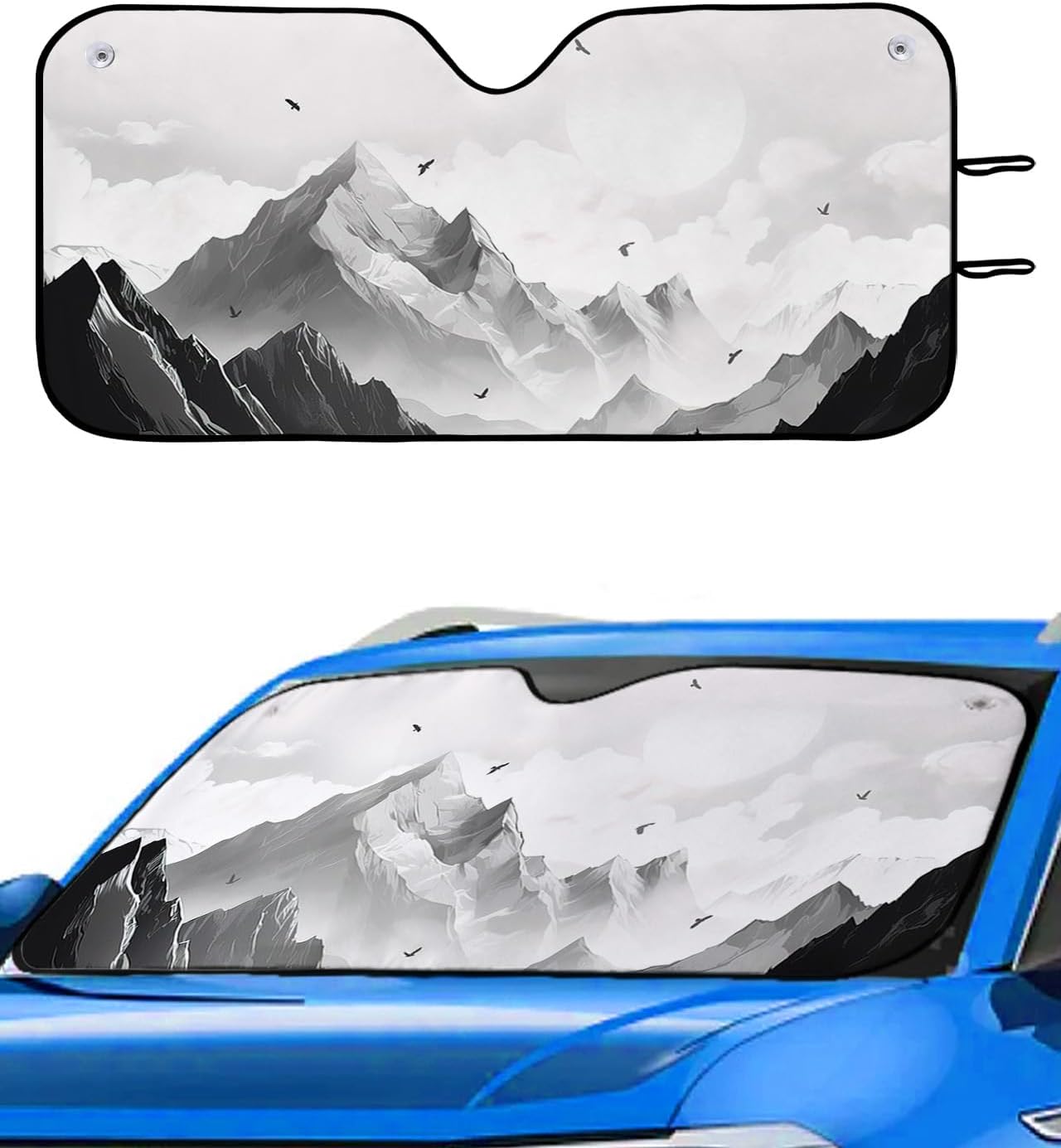 Front Car Windshield Sun Shade 29x51in, Dog Play Among The Flowers Butterfly Watercolor Foldable Car Sunshade Blocks Sun UV Rays Protector Car Sun Visor Protector Keep Cool Car Sunshade