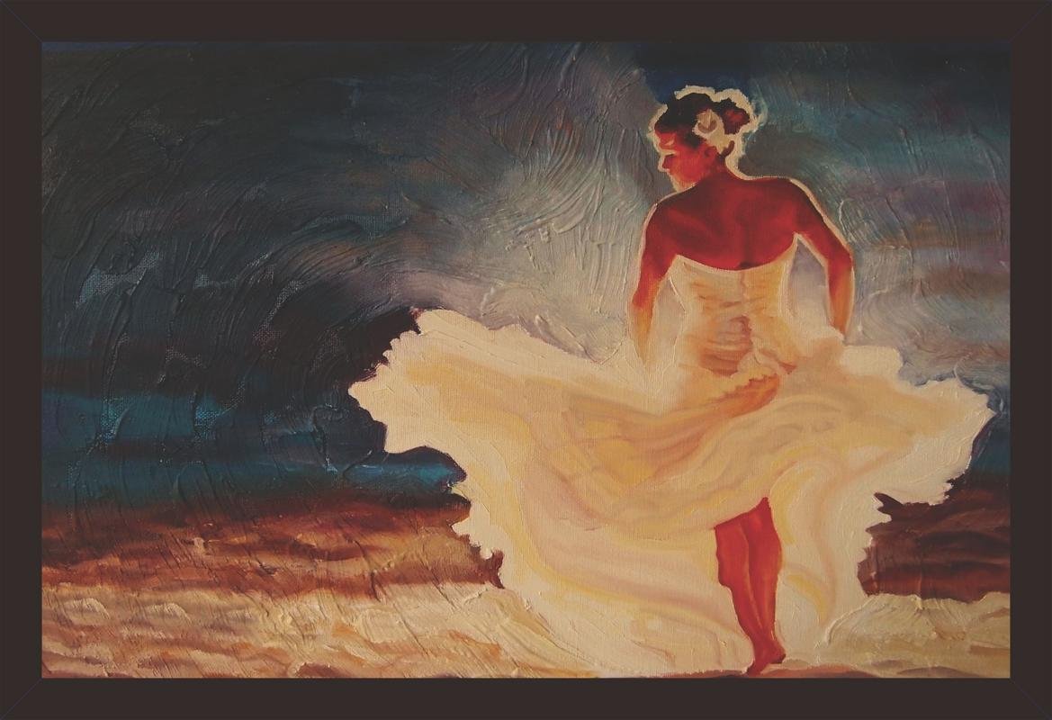 Mad Masters Dancing Girls with Sharp and Vivid Colour Print with Frame, Lucky Charm Paintings for Living/Dining Room, Bedroom, Kitchen, Office, Hotel (Paper, Blue and Brown)