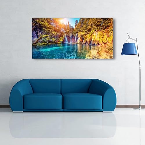 Miniatura 9 de Pinturas de agua del lago en lienzo para decoración de pared de sala de estar y dormitorio, arte de pared de cascada para decoración del hogar,