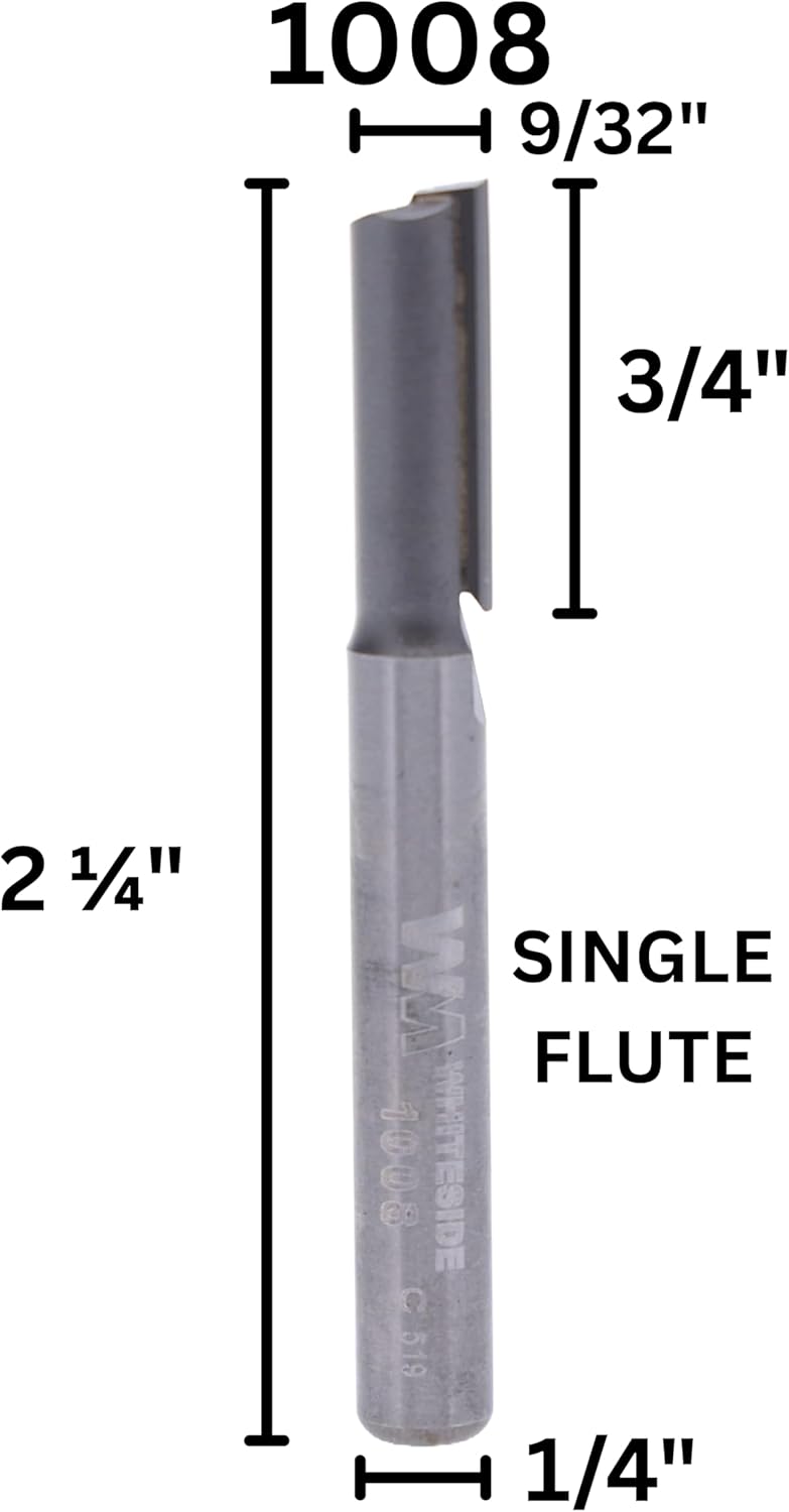 Whiteside Router Bits 1008 Straight Bit with 9/32-Inch Cutting Diameter and 3/4-Inch Cutting Length