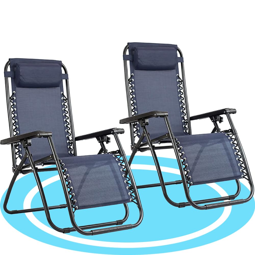 Dekohome Tumbona Plegable con Reposacabezas y Reposabrazos, Reclinable, Gravedad Cero, Acero Ligero y Resistente, Ideal para Jardín, Playa, Piscina y Terraza, 2 Unidades, Azul