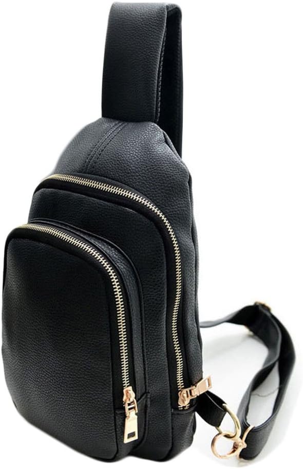 Men Leather Sling Bags Chest Backpack Crossbody Shoulder Bags Casual Travel Hiking (Black-Style 2)