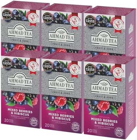 Ahmad Tea Herbal Tea, Mixed Berries & Hibiscus Teabags, 20 ct (Pack of 1) - Decaffeinated & Sugar-Free