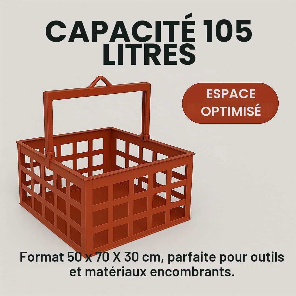 Panier pour monte-charge 50 x 70 cm, fabriqué en Italie – Panier en tôle pour palan, hauteur 30 cm et portée 105 l – Coffre à outils de travail pour utilisation en chantier de construction ou