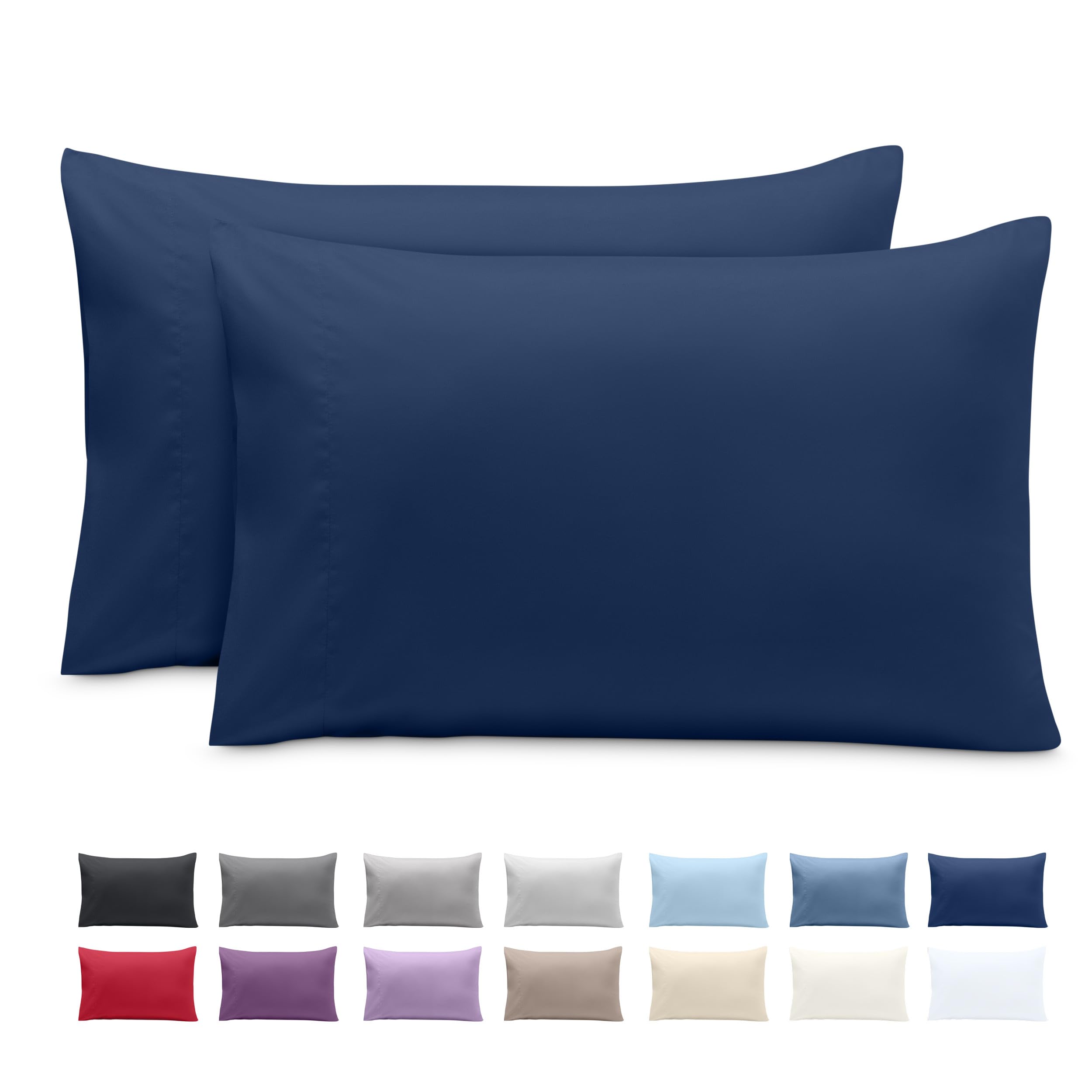 Bare Home Microfiber Pillow Cases - Standard Size Set of 2 - Cooling Pillowcases - Double Brushed - Easy Care - Envelope Closure (Standard Pillowcase Set of 2, Dark Blue) — image 1