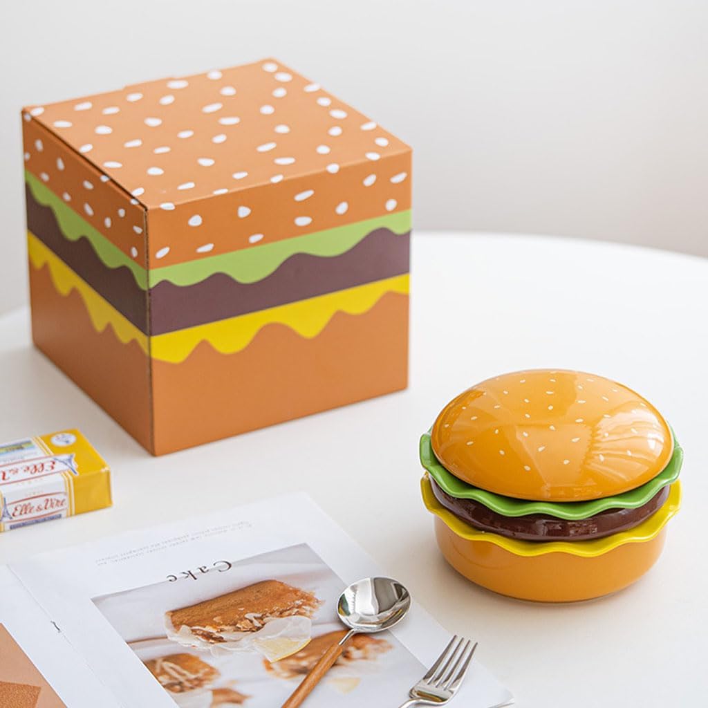 Hamburger Plate Stack Ceramic Dinnerware Set, 5-Piece Burger Stack Plates with Gift Box, Creative Hamburger Dish Set for Parties & Home (A)