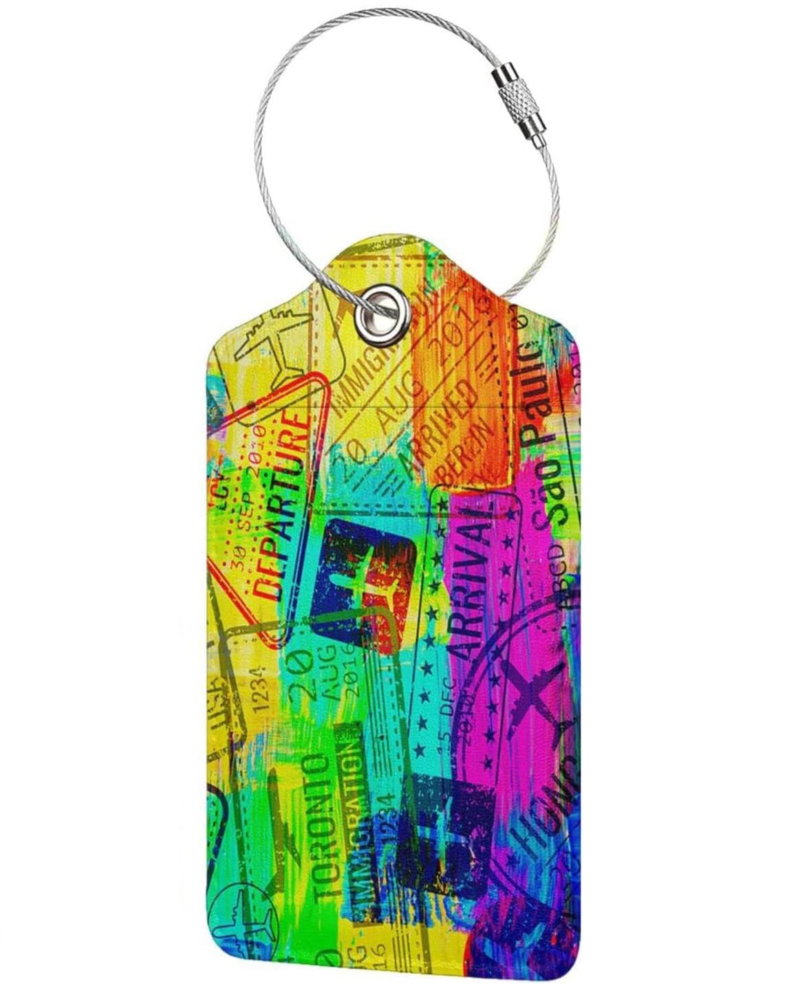 Passport Stamps Luggage Tag for Suitcase Baggage Label Tags PU Leather Baggage Name Address Labels with Privacy Cover for Women Men Travel Durable