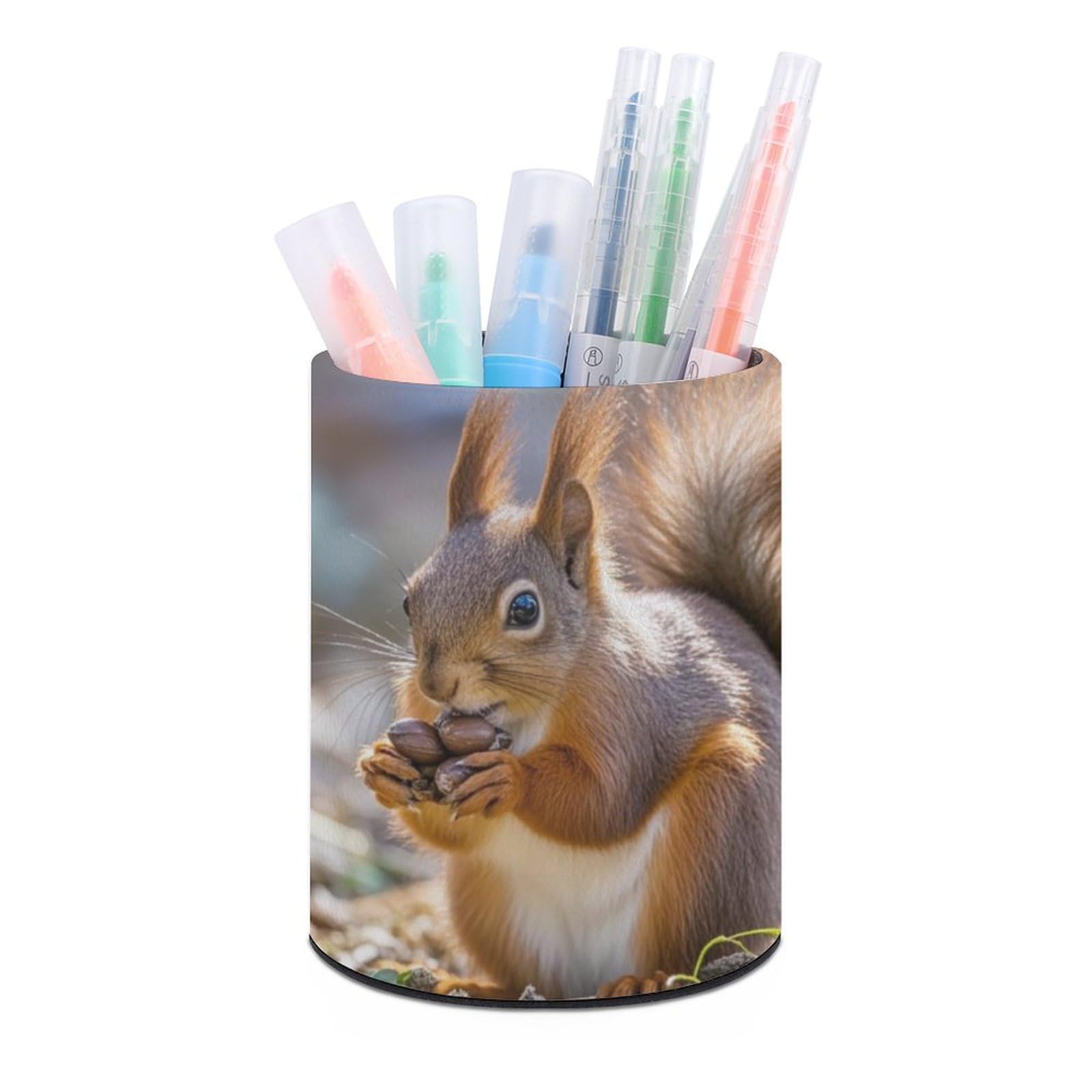 KLOPH PU Leather Pen Holder for Desk, Aesthetic Pencil Cup for Desktop, Makeup Brush Srotage for PenOrganizer Office Supplies, Cute Squirrels Pen Cup Pencil Caddy for Home Art Supply