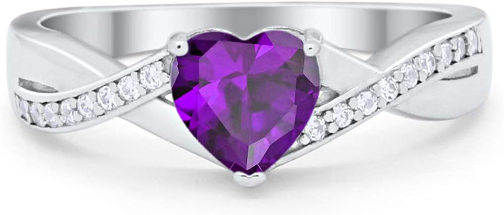 Infinity Accent Wedding Band Ring Heart Shape Simulated Blue Aquamarine Round CZ 925 Sterling Silver Choose Color