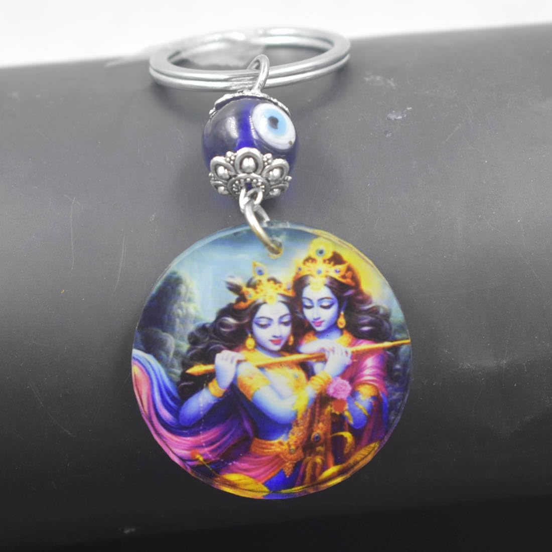 lord radha krishna religious evil eye charm keychain for men and women