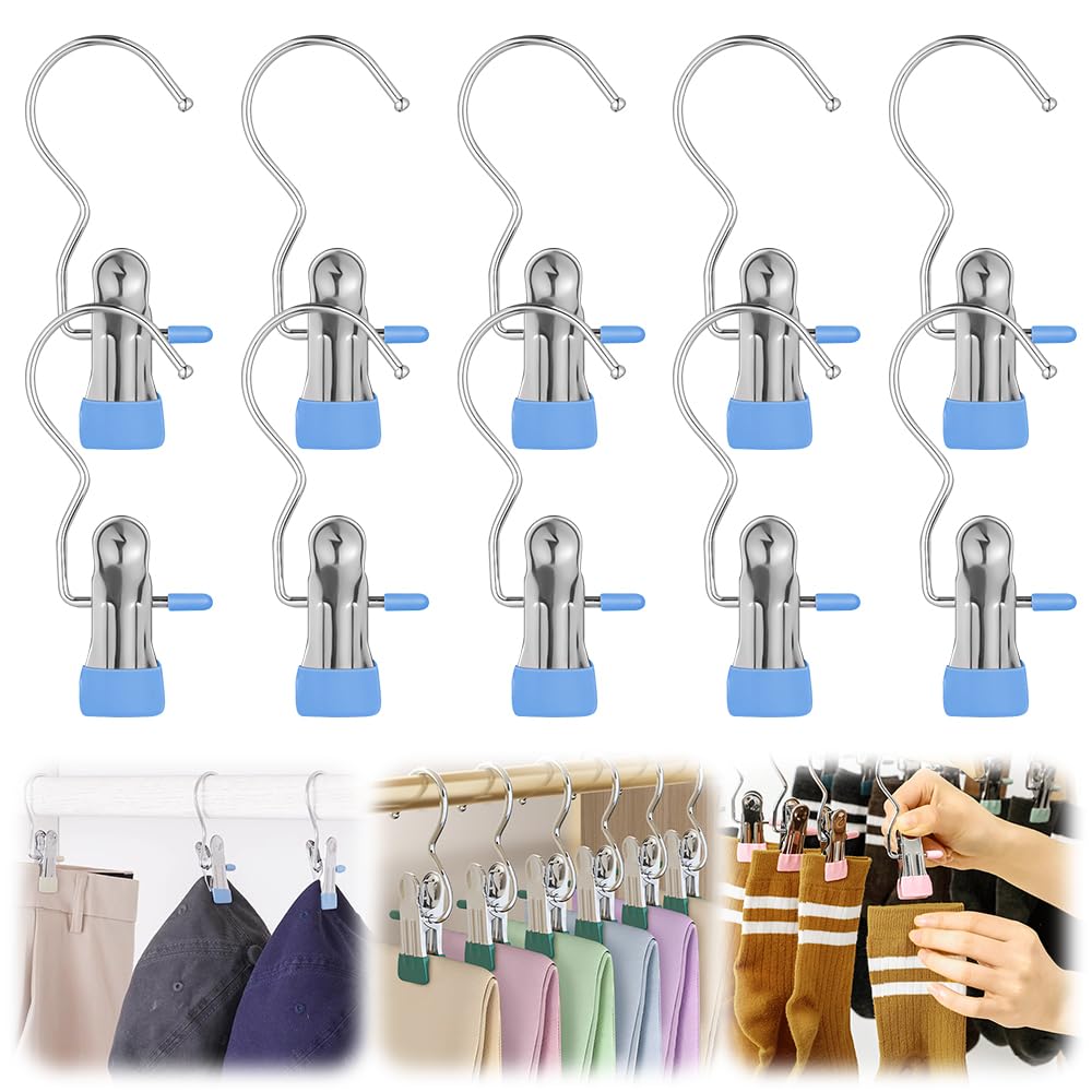 Clothes Pins Hanging Clips, 2025 Upgrade Space-Saving Clothespin Hat Pants Storage Hanging Travel Hook, Multifunctional Hanger Hooks Anti Rust Clips