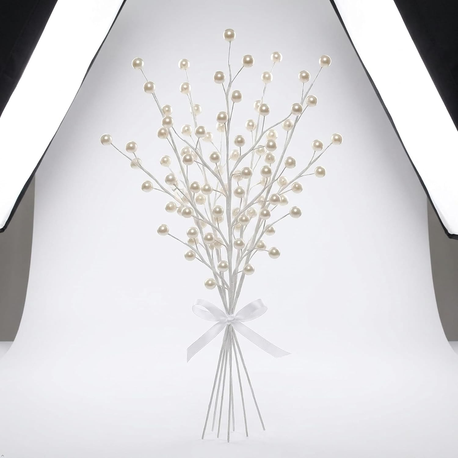 Larksilk 17" Pearl White Berry Stem Picks 12 Pack Decorative Sprays for Wedding,Christmas Tree Decor, Arrangements, DIY Crafts, 35 Berries on Each Stem, Pack of 24