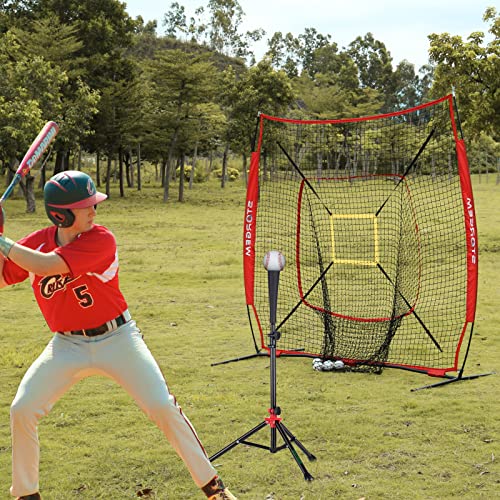 Storgem Baseball And Softball Practice Net 7×7Ft Portable Hitting Pitching Batting Training Net Baseball Backstop Net With Batting Tee And Strike Zone And Bow Frame And Carry Bag #TOP3