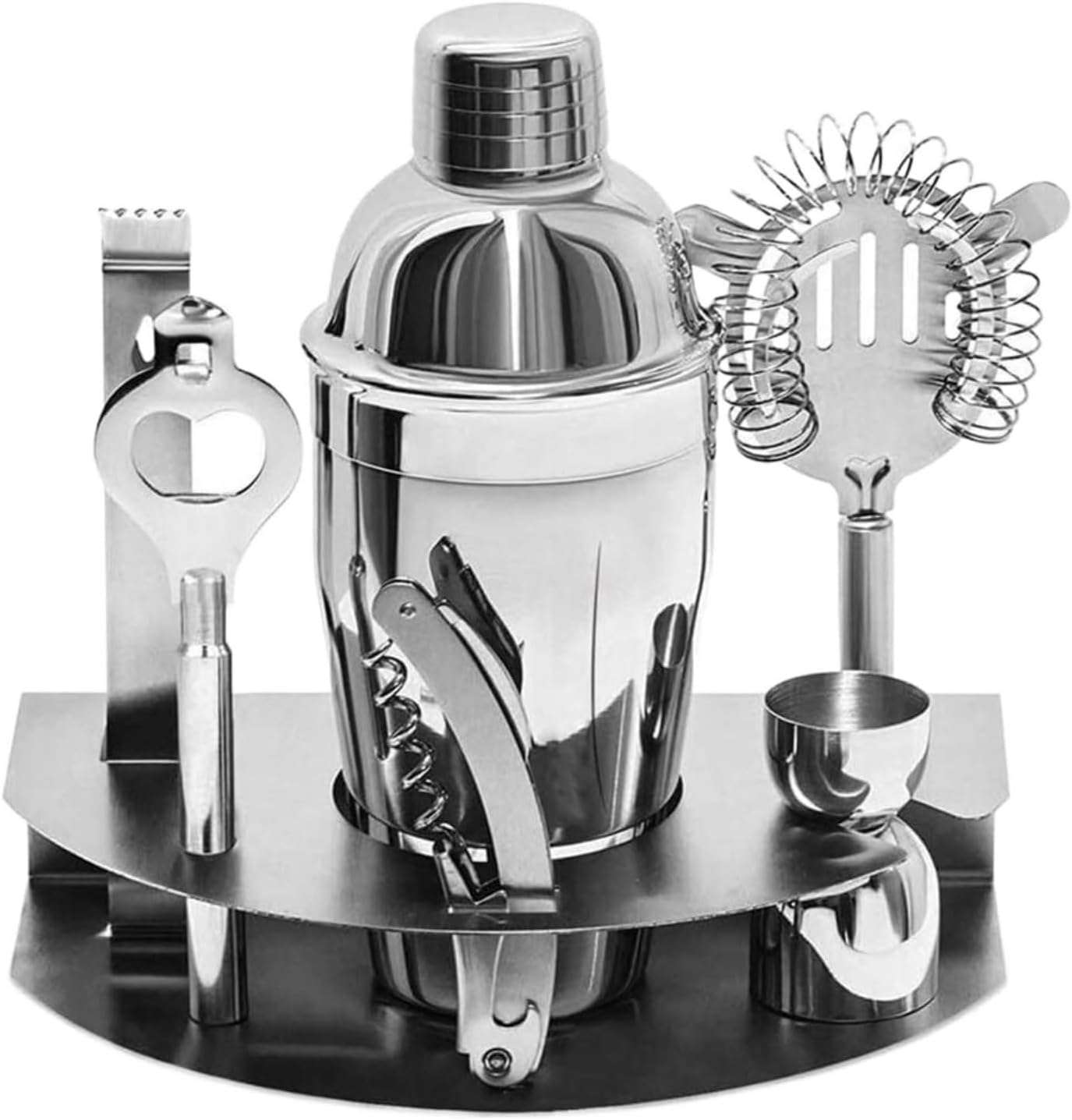 Set de Cóctel 7 Piezas de Acero Inoxidable con Soporte Expositor, Kit de Barman Completo 550ml para Home Bar y Fiestas | Set de Mixología Profesional para Principiantes y Expertos