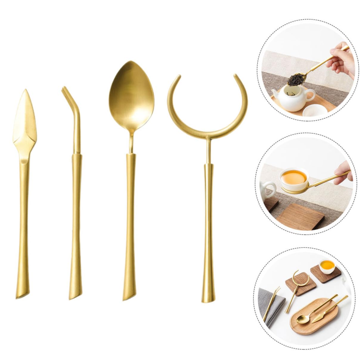 OFFSCH 1set Stainless Steel Chinese Tea Accessories Kung Fu Tea Tools Needle Clip Spoon Fork for Home Brewing