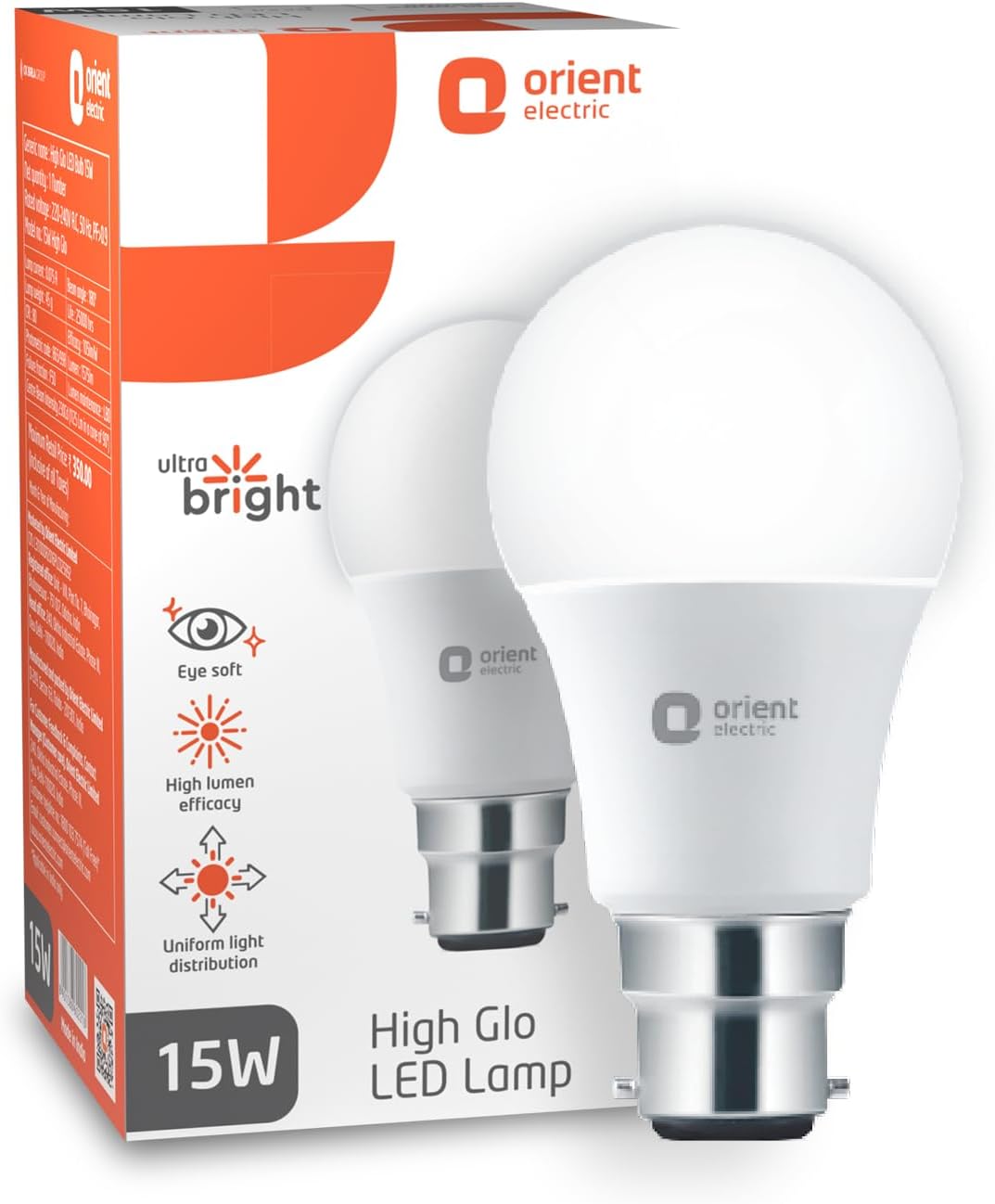 15W High Glow LED bulb| 180-degree wide beam angle| Voltage surge protection up to 4 kV| 6500K, Cool White| B22d base| Made in India| Pack of 1