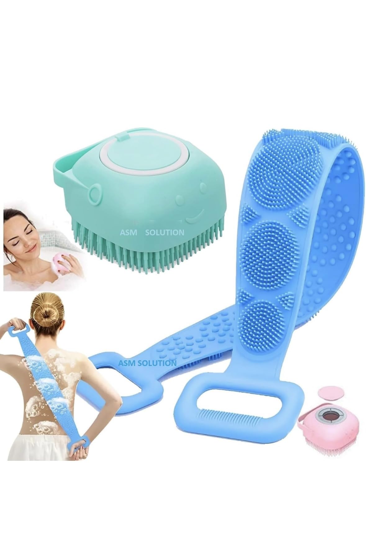 (2pcs Combo of 2-in-1) Silicone Body Massage Bath Brush with Soap Dispenser and Silicon Body Back Scrubber & Massager for Deep Cleaning, Exfoliating& Massaging Hair Scalp & Body(Multicolor)-image-25