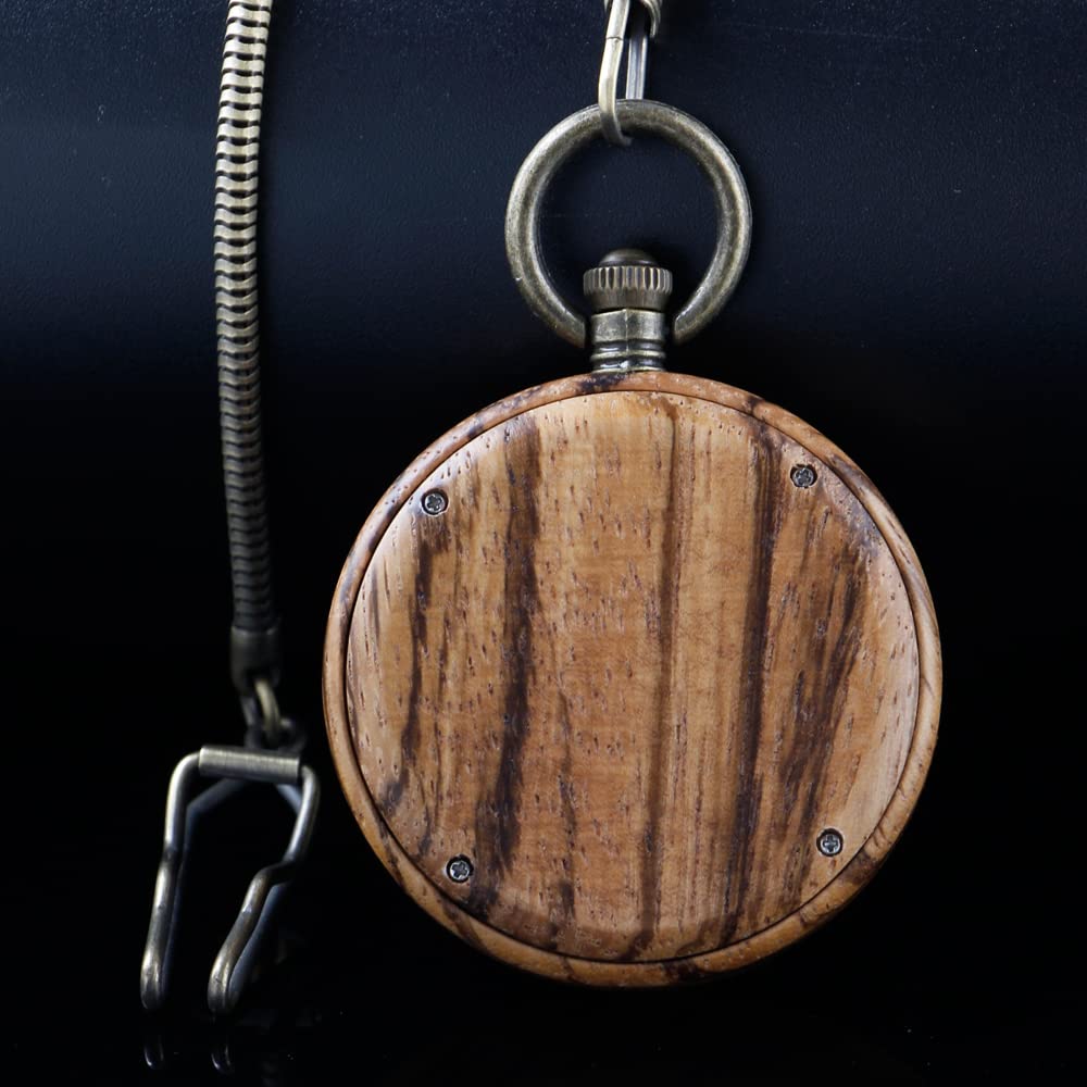 Orologio da esterno, Orologi da tasca antichi in legno di bambù vintage fatti a mano con catena uomo e confezione regalo