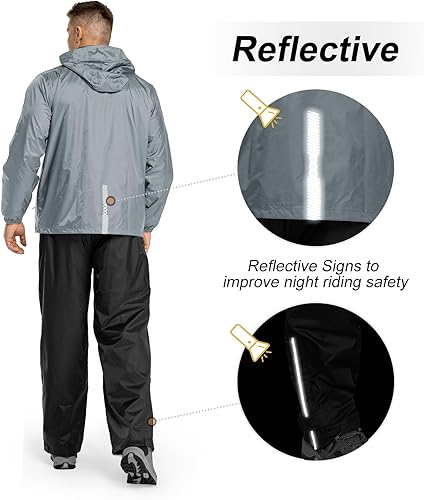 Miniatura 29 de 33,000ft Traje de lluvia para hombre, plegable, impermeable, ligero, para golf, senderismo, ciclismo, 2 piezas (chaquetas y pantalones)