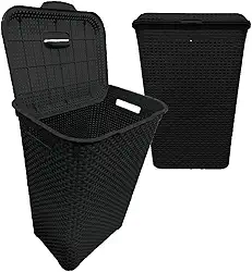 Cesto De Roupa Suja 72 Litros Resistente Lavanderia Com Tampa Organizador Roupas Lavanderia Banheiro (PRETO)