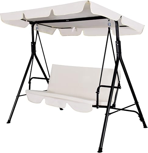 Miniatura 9 de COVERCO Silla columpio de patio de 3 asientos, columpio de porche al aire libre con toldo ajustable y marco de acero duradero para patio, jardín,