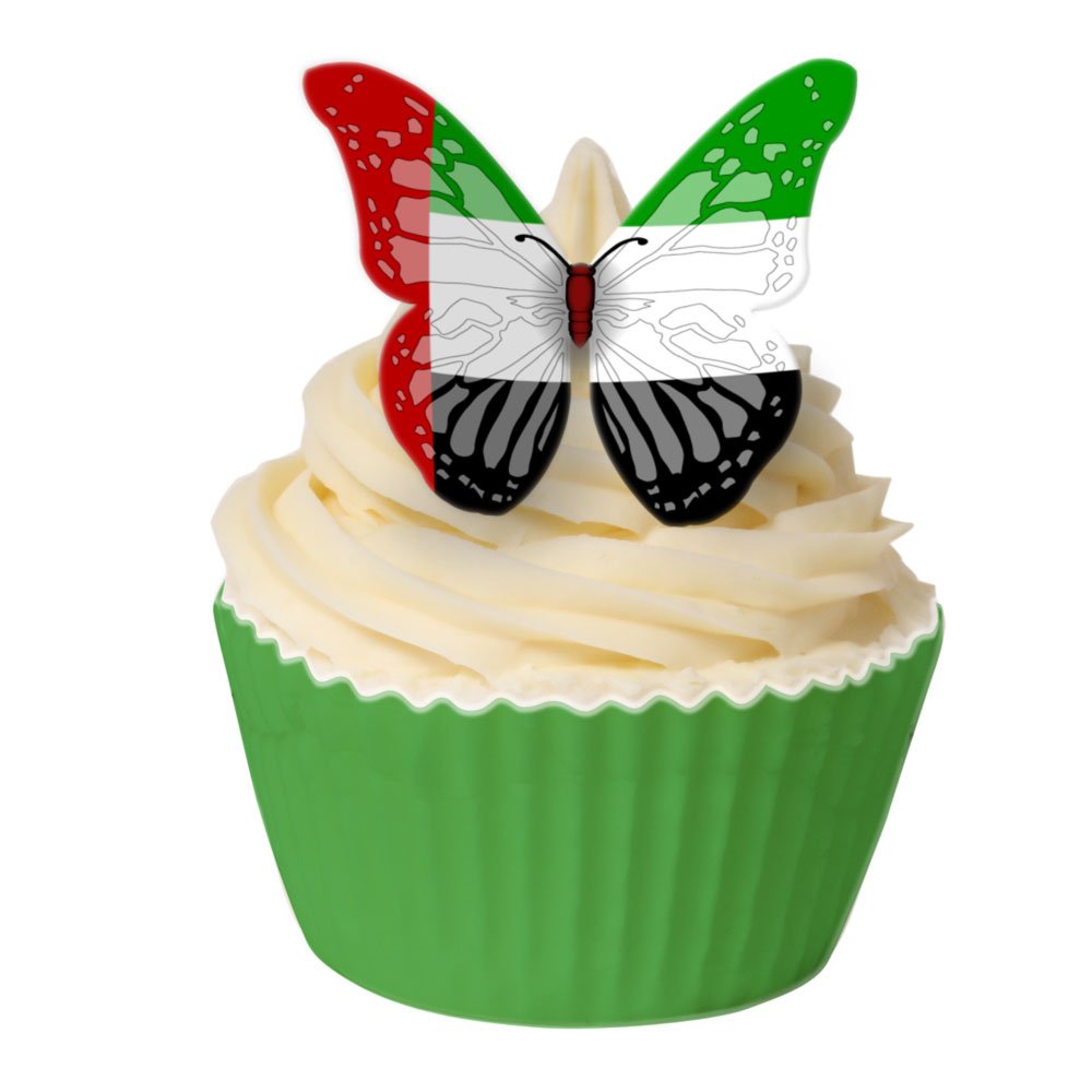 Cda Products Pack Of 12 Edible Wafer Decorations - Uae Flag Butterflies 201-201