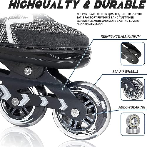 Inline Skates for Kids Youth, Adjustable Aggressive Durable Roller Skates with Giant Wheels, High Performance Skates for Boys Girls Black Size 3 4 5 6 - Thumbnail 2