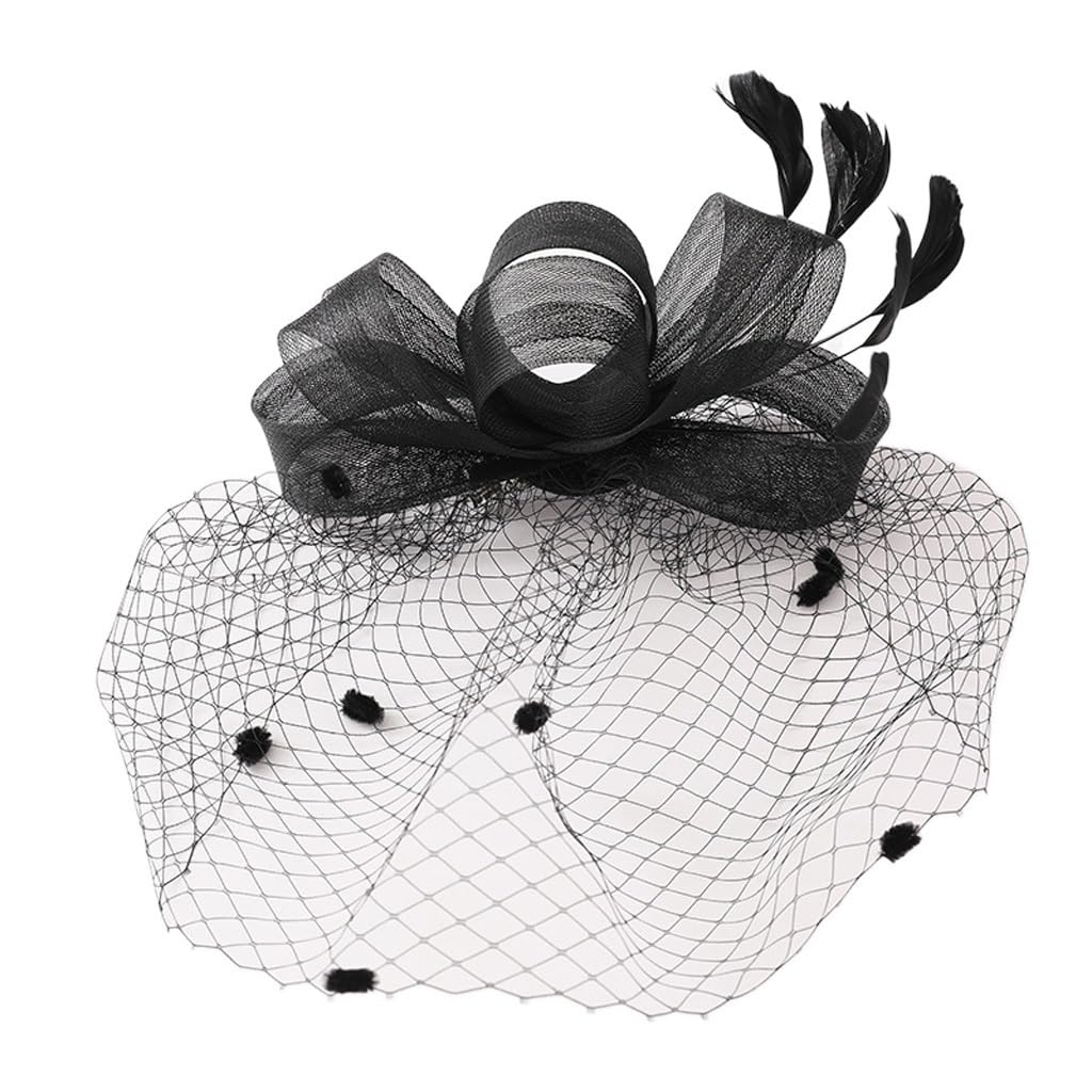 Masque net mariage anti-glisse avec voile plume et chapeau fleur stable