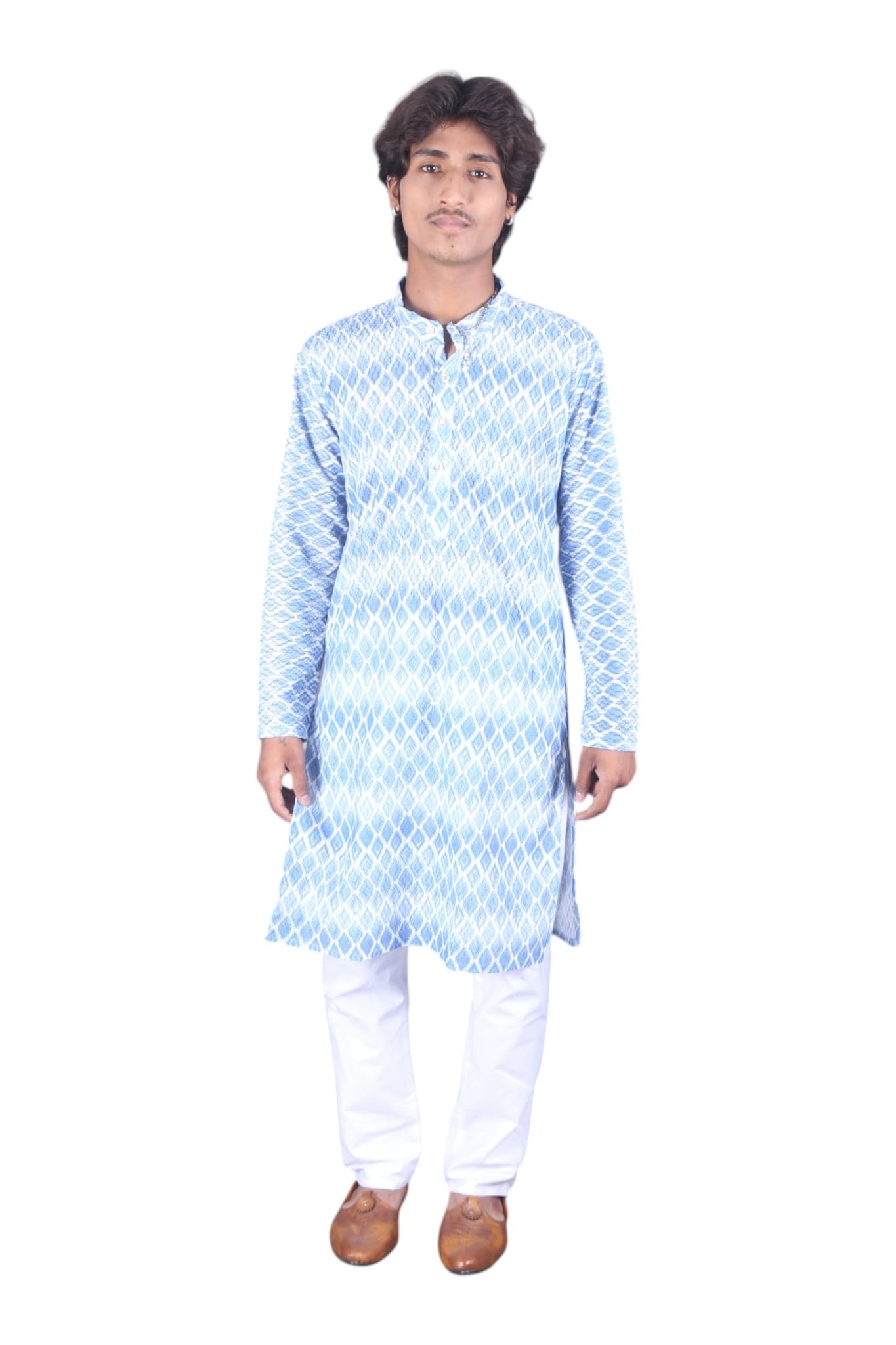 Men's Light Blue Geometric Printed Kameez and Matching Pants-picture-52