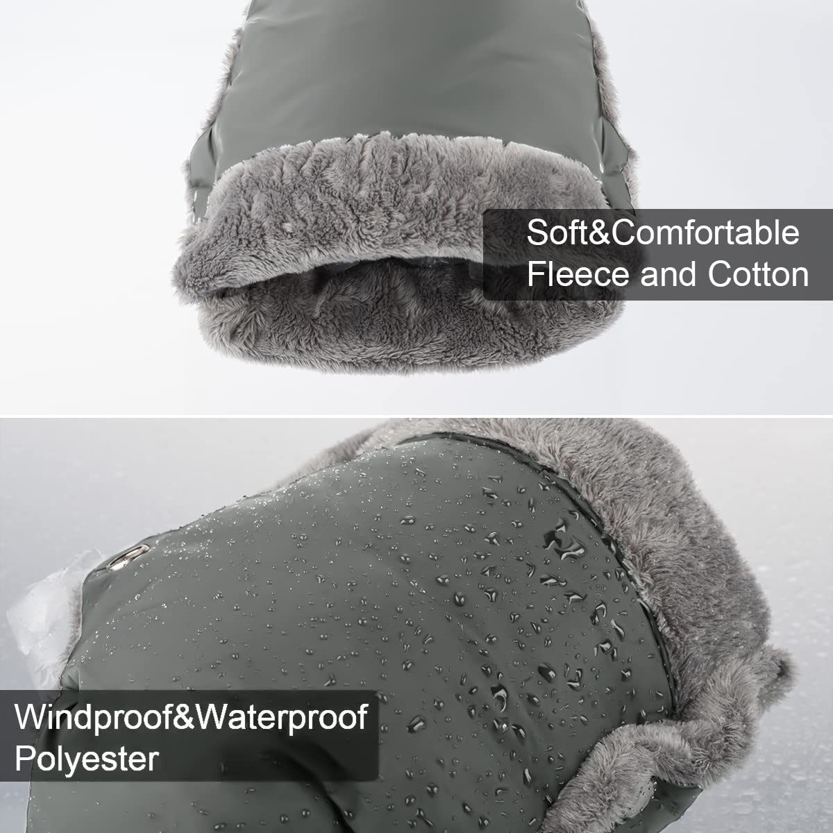 Guantes de Cochecito Guantes de Silla de Paseo Manoplas​para silla de paseo con interior de forro Prueba de Viento Bebé Guante para Todos los Cochecitos (2.Gris)