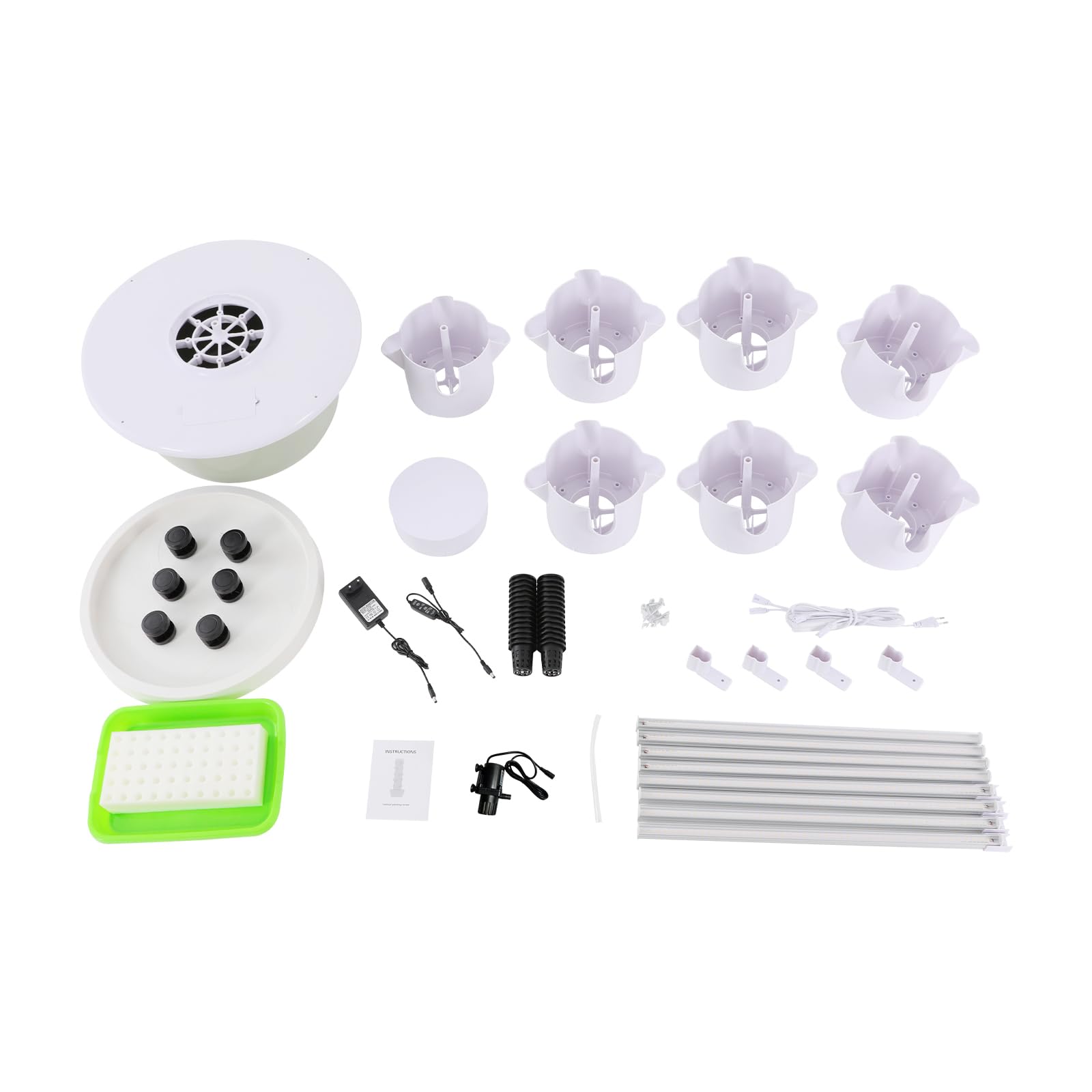Hydroponik Turm 7 Ebenen 28 Pflanzen Vertikal mit LED und Pumpe | 28 Pflanzen auf 7 Ebenen in 53 cm Turm, 8 LED Lampen Timer, 30L Tank Rollen, Pumpe automatisch