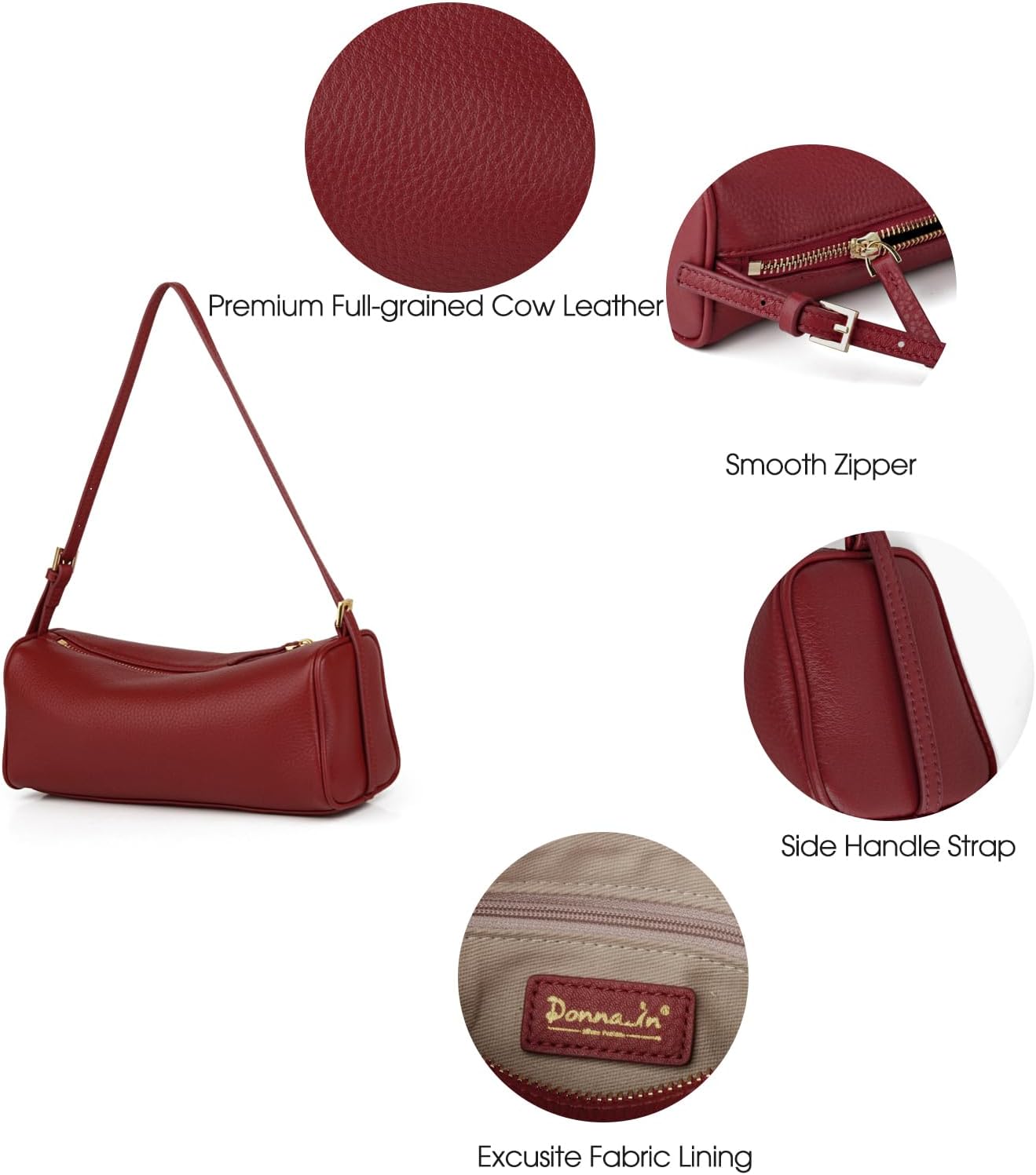 Premium Full Grained Leather Crossbody Purses for Women, Barrel Bag and Hobo Bags for Women with Adjustable Strap - Image 5