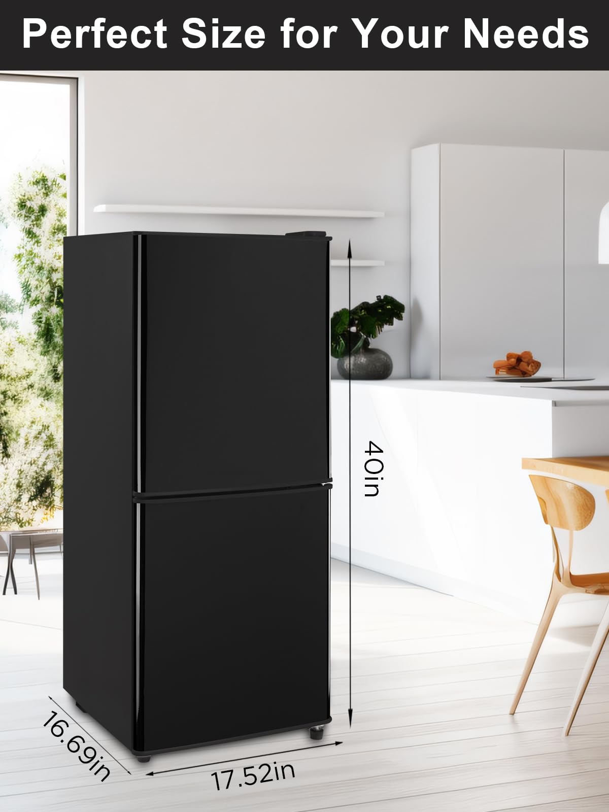 Krib Bling Refrigerator With Freezer 4.0 Cu.Ft With 7 Level Adjustable Thermostat Control 2 Door Bottom Freezer Refrigerator Lock Fresh Energy Saving For Apartment Bedroom Dorm And Office Black on Fridge.com - View 5
