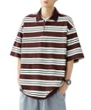 2025 Men's Y2K Striped Polo Shirt Color Block Short Sleeve T-Shirts Vintage Aesthetic Summer Tops Streetwear Tees