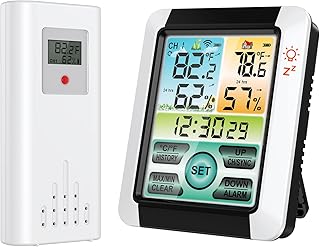 KeeKit Weather Station, Indoor Outdoor Thermometer with Alarm Clock, Temperature Humidity Monitor with Color LCD Display，Snooze Function for Home, Garden, Restaurants