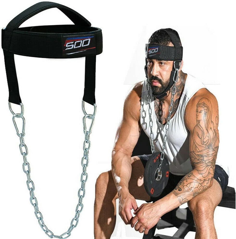 SOO Sports Neck Training Exerciser Harness Traps Muscle Builder Head Harness Home Gym for Strength Fitness Powerlifting Workout Boxing MMA Strong Neck Steel Chain Exerciser Strengthener