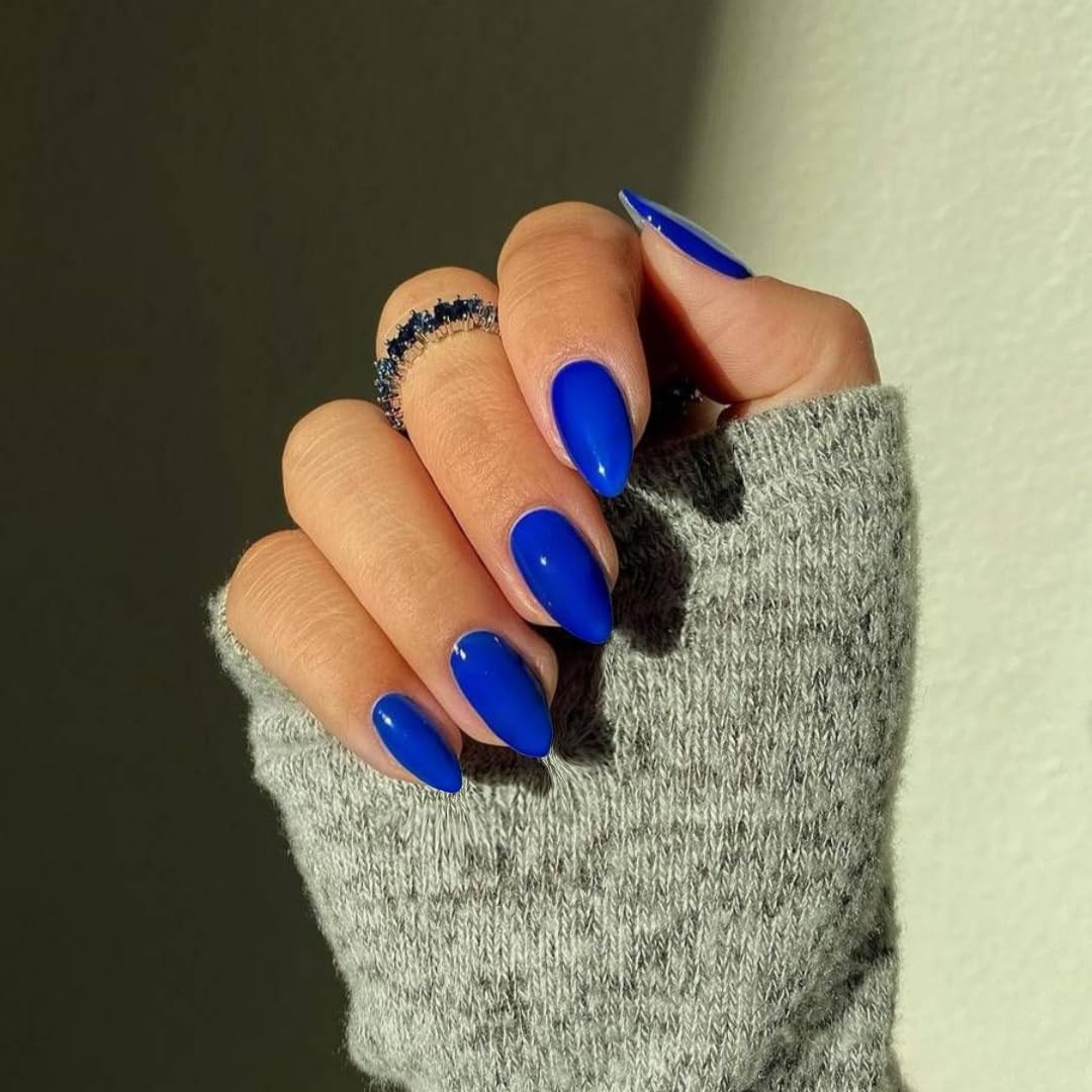 KQueenest 30 Pcs Royal Blue Press on Nails Short Almond, Short False Nails Almond - Image 3