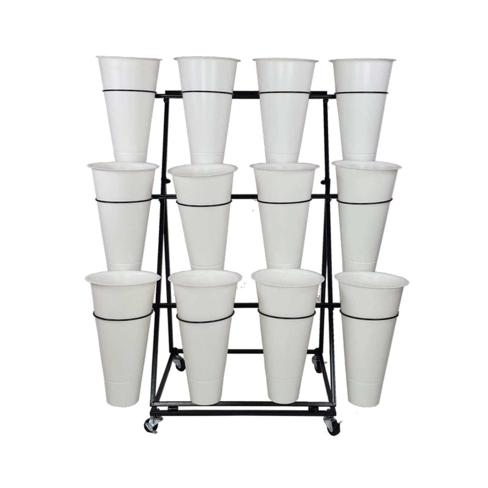 XBTGS Flower display stand - indoor plant stand, heavy-duty mobile metal plant stand with wheels and bucket, home flower pot stand, wrought iron flower cart with whee,White-12 Bucket
