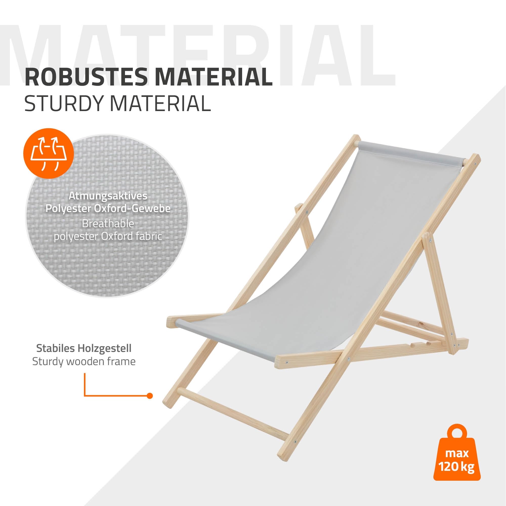 ECD Germany 10x Sedie a Sdraio Pieghevole in Legno con Tessuto Traspirante Grigio Chiaro Schienale Reclinabile in 3 Posizioni, Lettino Relax con Portata 120 kg per Spiaggia, Giardino e Terrazza