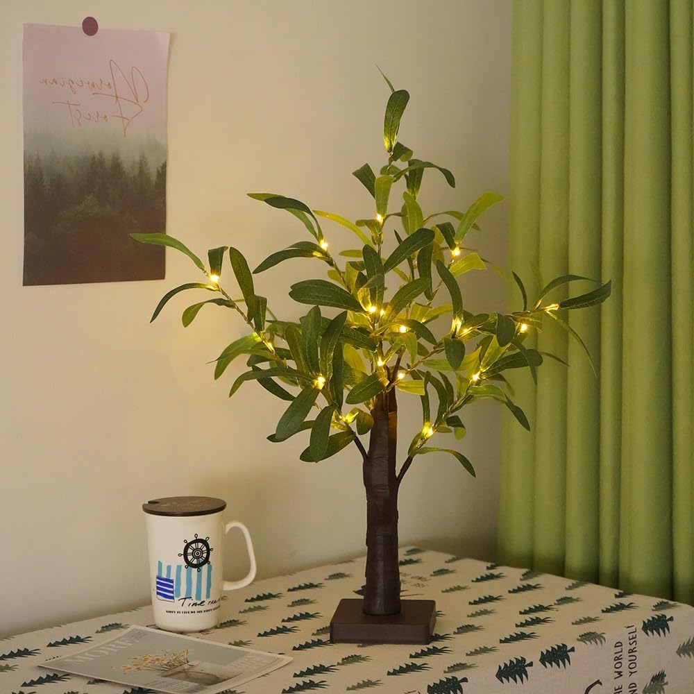 White Birch Christmas Tree with LED Lights, 2ft Battery/USB Operated Small Tree with Timer, Holiday Tabletop Decor for Home Office Desk (B)