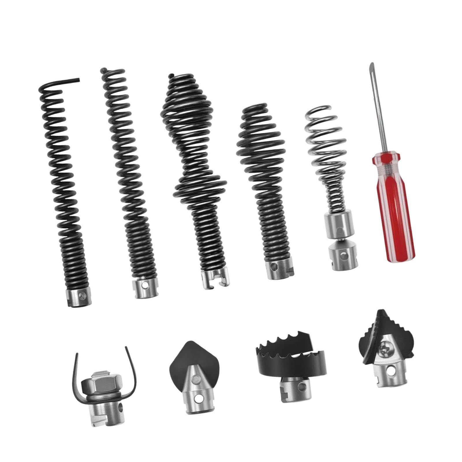 Kit de Limpieza de Tuberías Metálicas (8 Piezas) Que Incluye Una de Resorte Y Un Cabezal de Corte, Ideal para Servicios de Plomería Y, Juego de 10