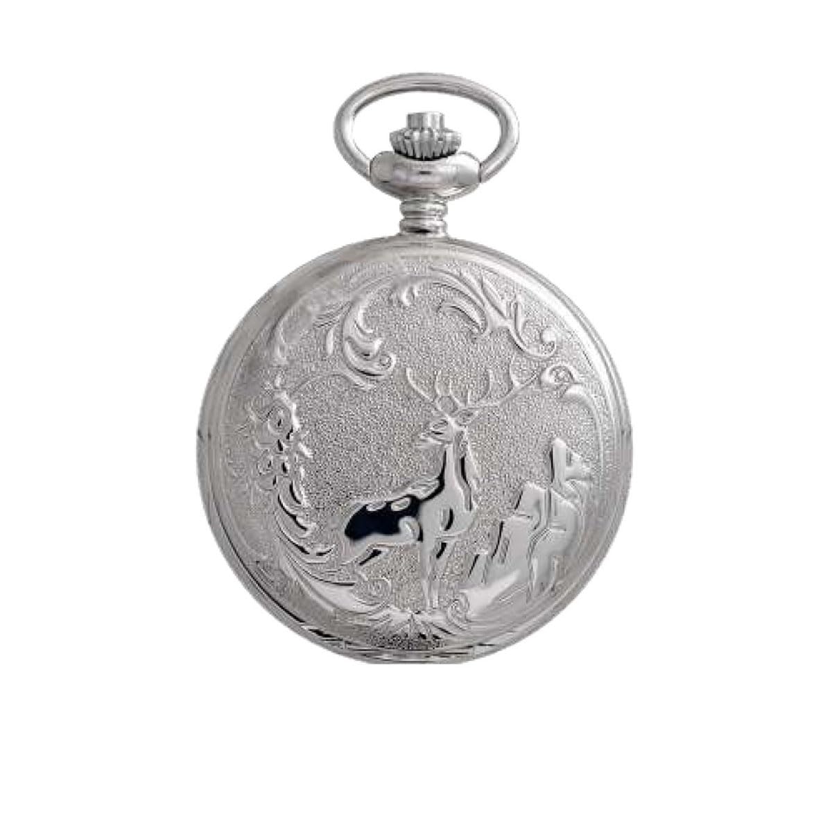 Lorenz Cervo 030223AA - Orologio da taschino a carica manuale in acciaio inossidabile - Quadrante con numeri romani - Inclusa nella confezione stand per appoggio e catena in acciaio